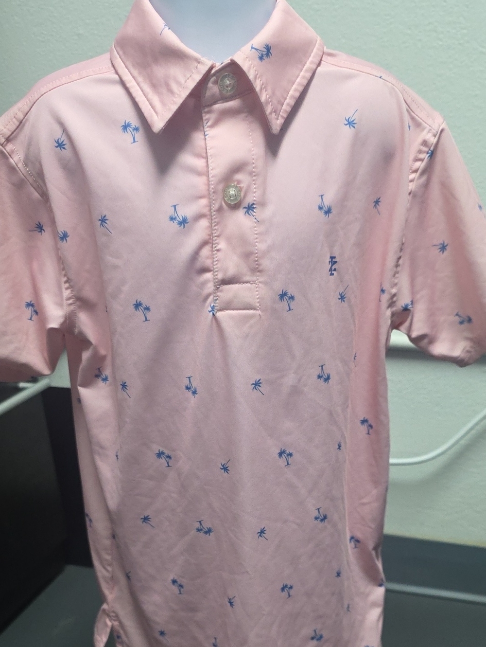 Izod Pink Polo with Blue Palm Print
